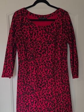 Boston Proper Black and Red Leopard Print Midi Dress